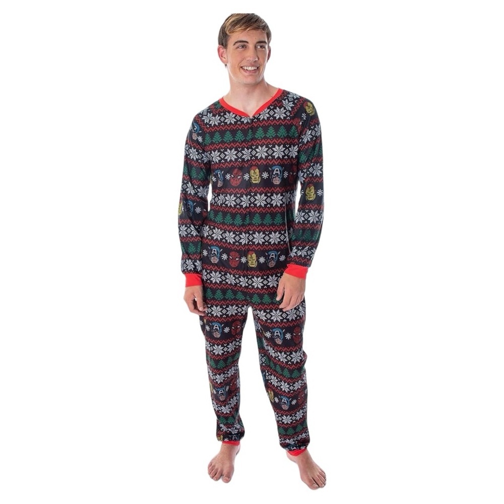 Men’s Marvel Super Hero Trio All Over Print One Piece Pajama S/M